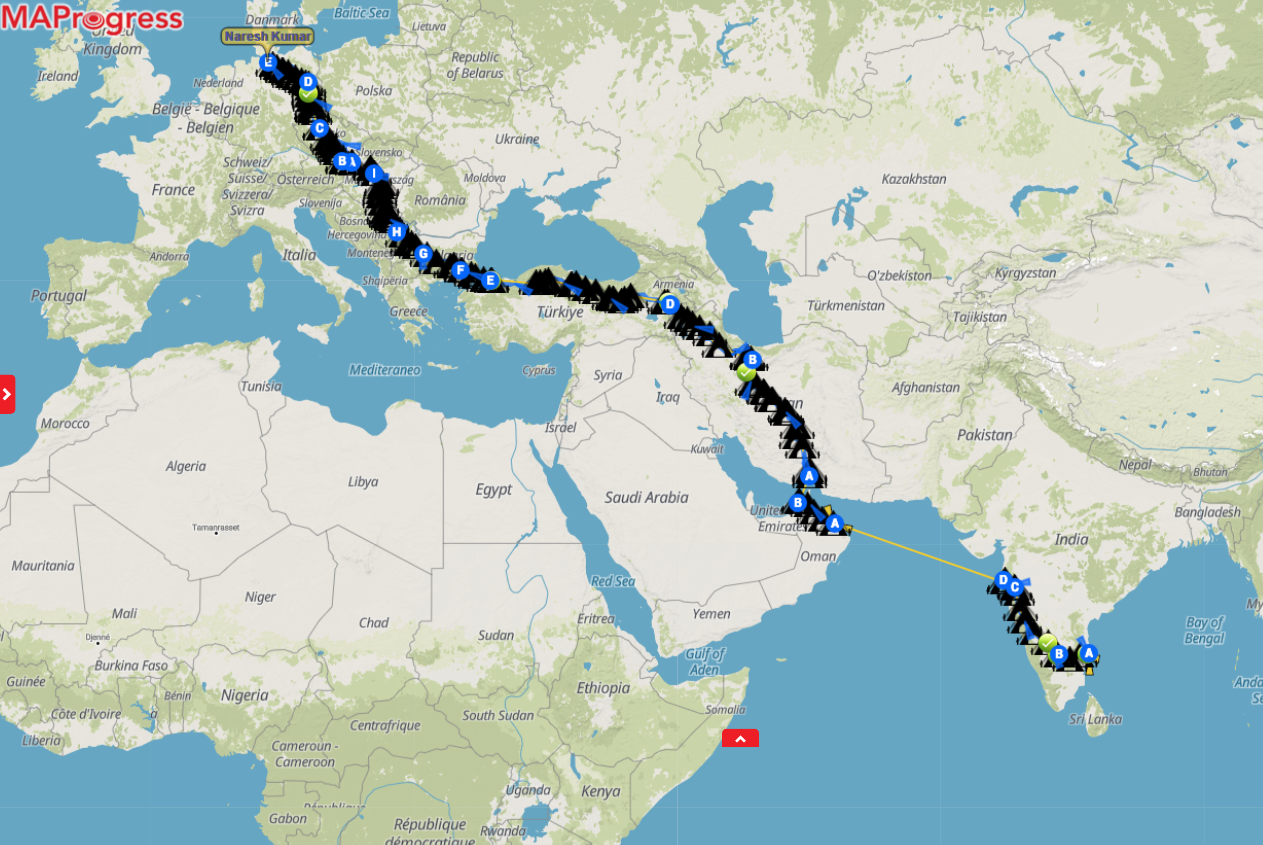 India to Germany Route Map