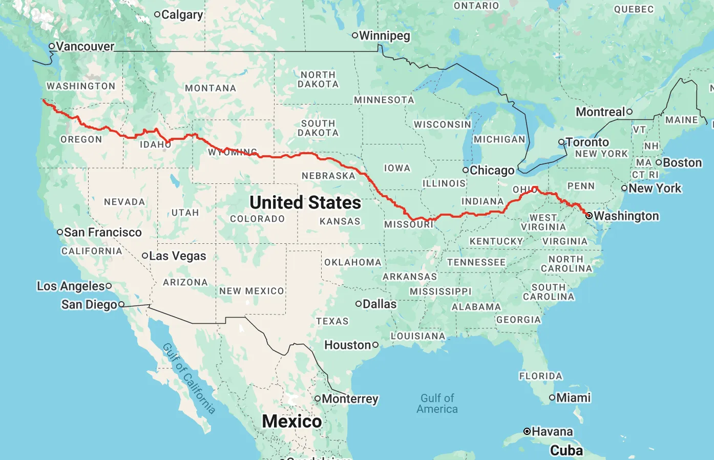 US Transcon Route Map